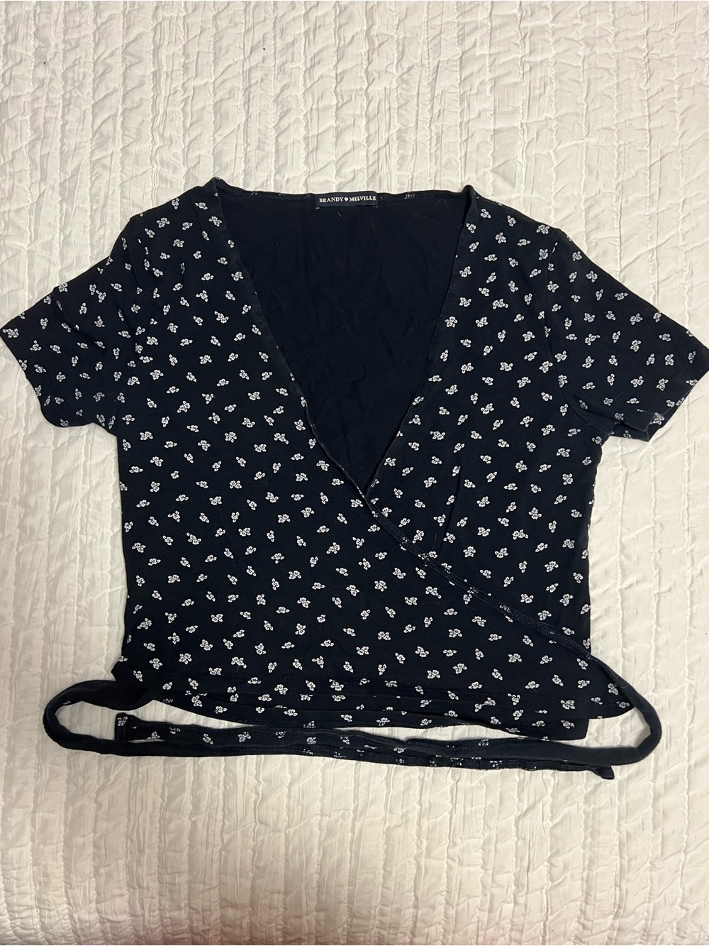 Brandy Melville Black Floral Wrap Crop Top